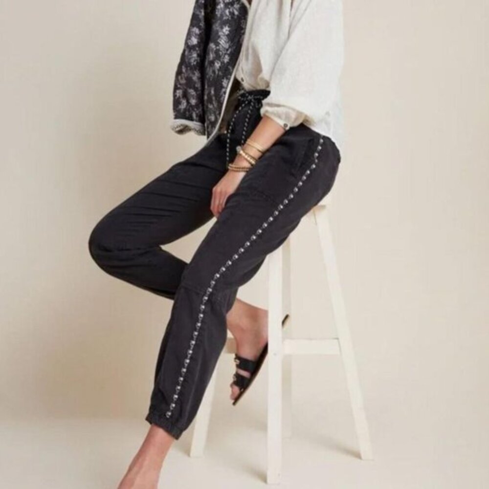 By Anthropologie Studded Jogger Pants Black Lyocell Size M Utility Gorpcore